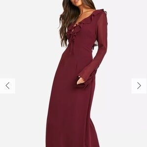 Brand new burgundy boohoo long sleeve dress